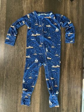 Nautical Blue Sailboat Print Kids One-Piece Footie